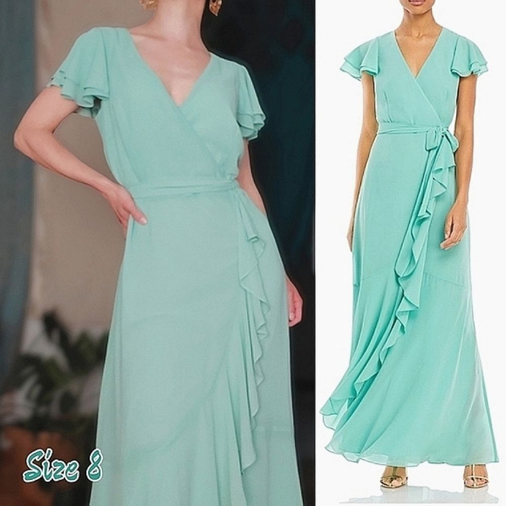 Eliza J Mint Faux-Wrap Ruffled Maxi Dress